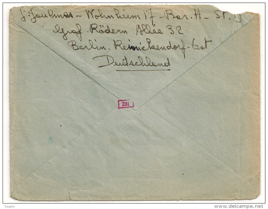 BERLIN REINICKENDORF OST 1,  Ae  + 221 Pour Montpellier France. 1943 - Lettres & Documents