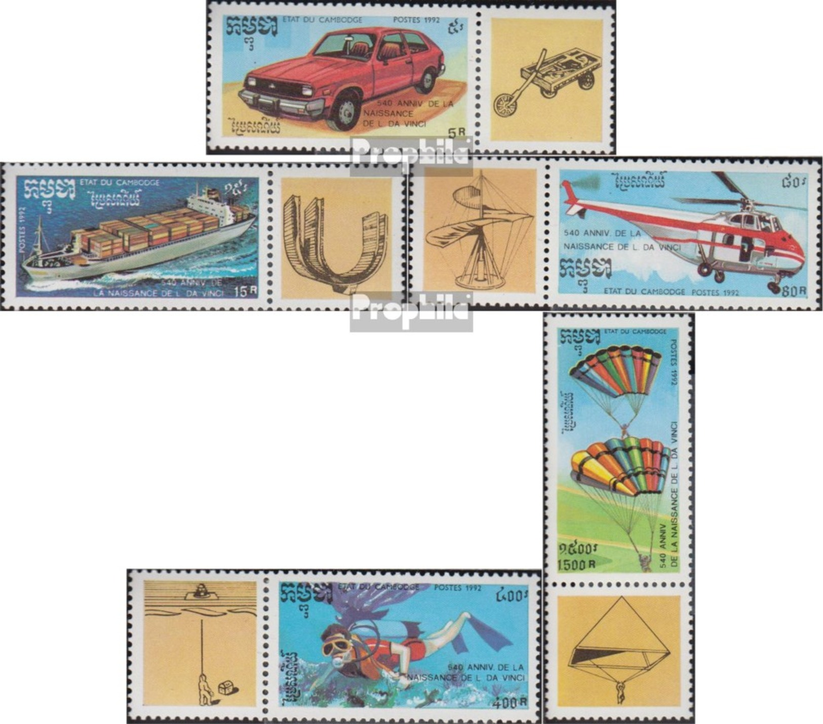 Kambodscha 1288-1292 Con Allunga (completa Edizione) MNH 1992 Leonardo Da Vinci - Cambogia