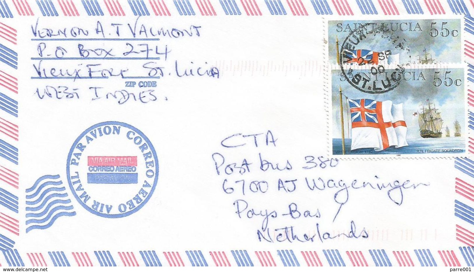 St Lucia 2000 Vieux Fort Royal Navy Frigate Squadron Flag 55c Cover - St.Lucia (1979-...)