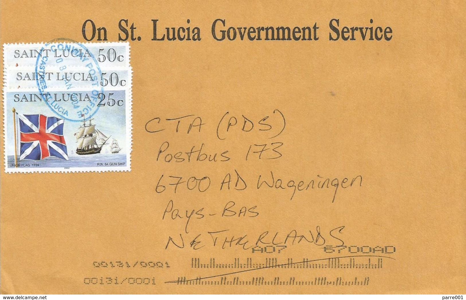 St Lucia 2004 Conway Castries Royal Navy 64 Gun Ship 25c 50c Official Cover - St.Lucia (1979-...)