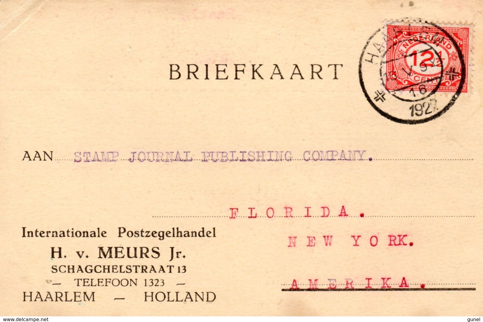 15.V.1922 Kortebalk Haarlem Op Firmabk Naar Florida New York - Storia Postale