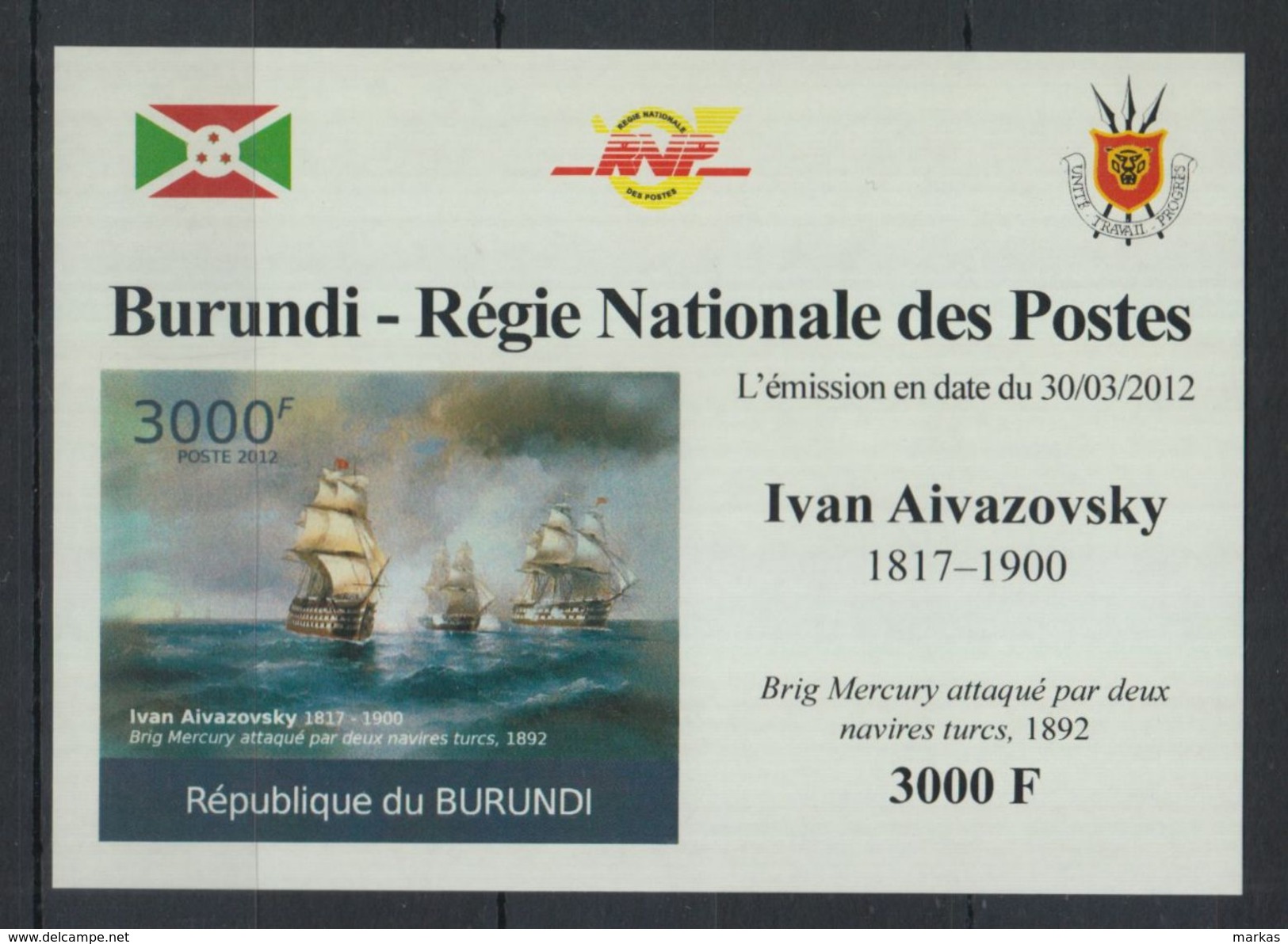 L59. Burundi - MNH - Art - Ivan Aivazovsky - 2012 - Deluxe - Imperf - Autres & Non Classés