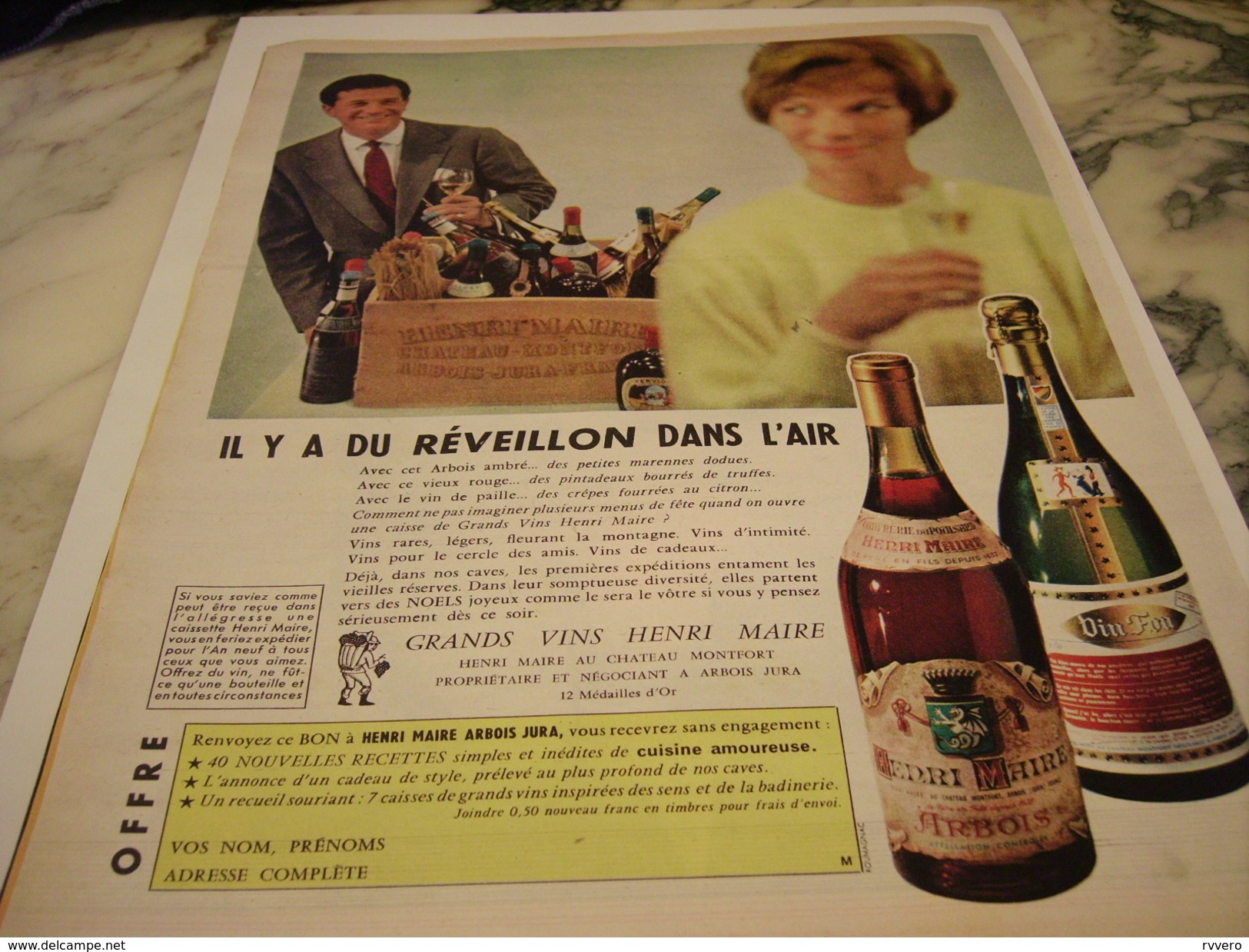 ANCIENNE  PUBLICITE LES VIN HENRI MAIRE  1960 - Alcools