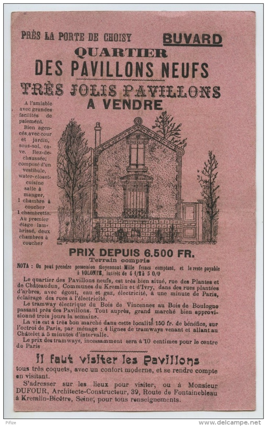 Buvard 1900-10 . Immobilier . Publicité Pour Le Quartier Des Pavillons Neufs, Près Des Portes De Choisy Et D'Italie . - I