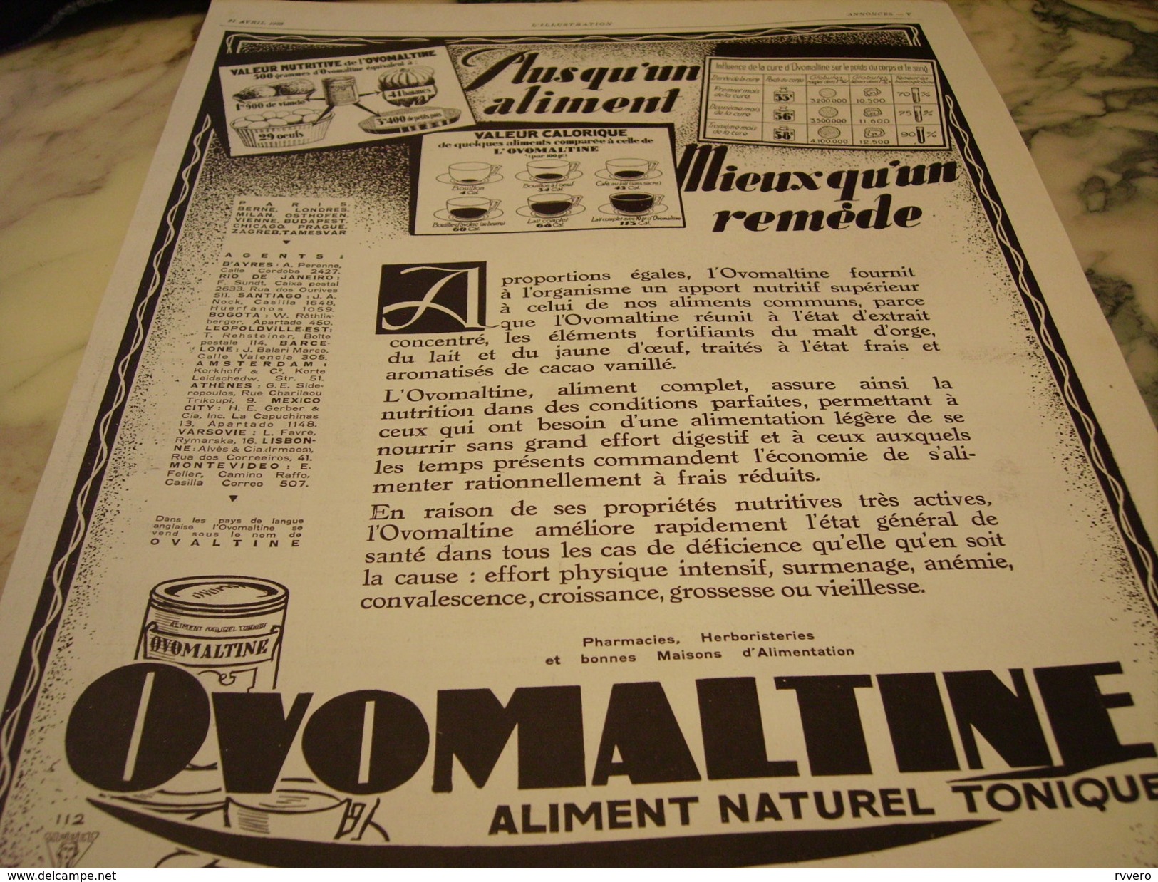 ANCIENNE   PUBLICITE MIEUX QU UN REMEDE OVOMALTINE 1928 - Affiches