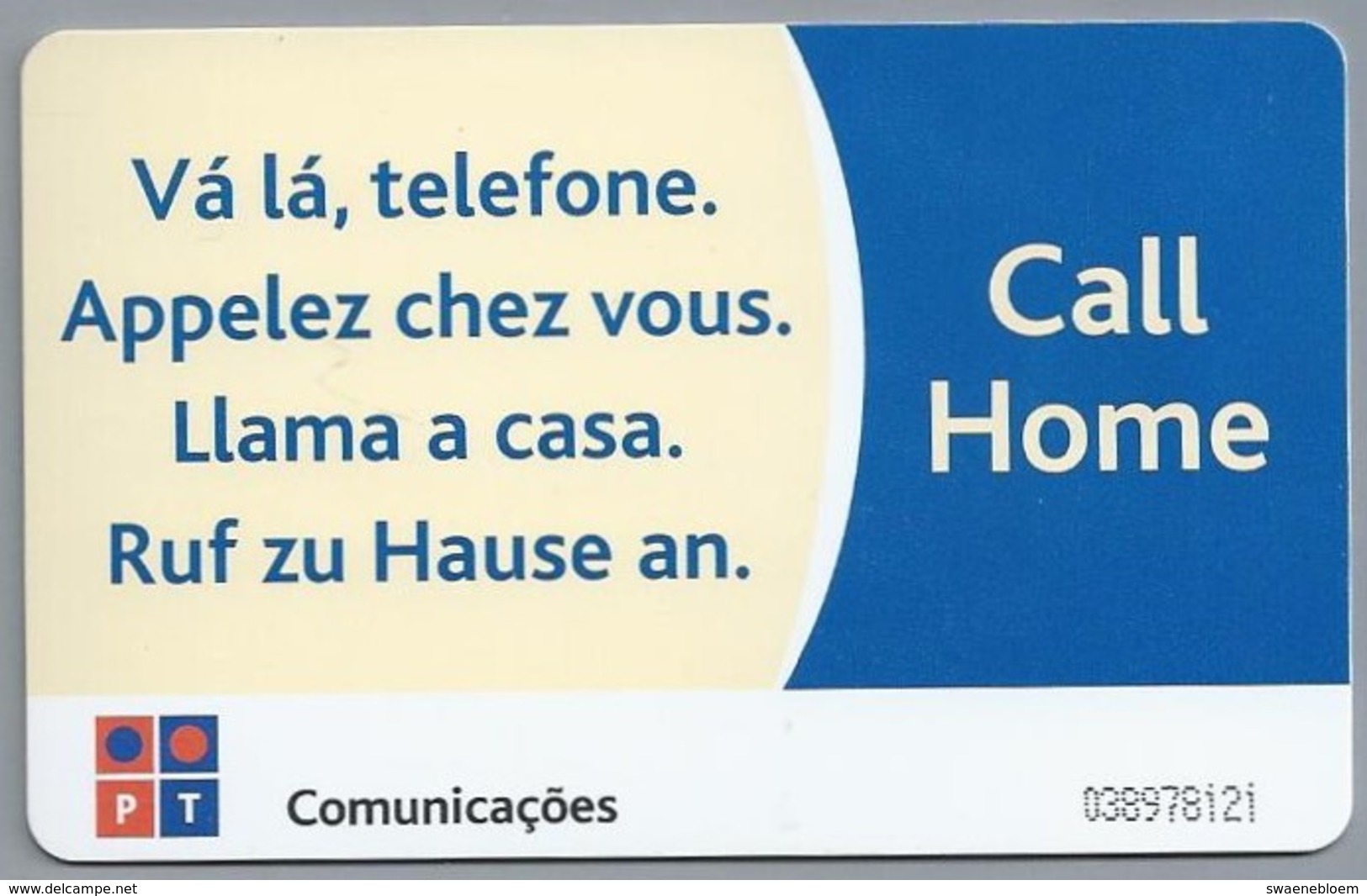PT.- Telecom Card PT. Portugal. Call Home. 2 Scans - Portugal