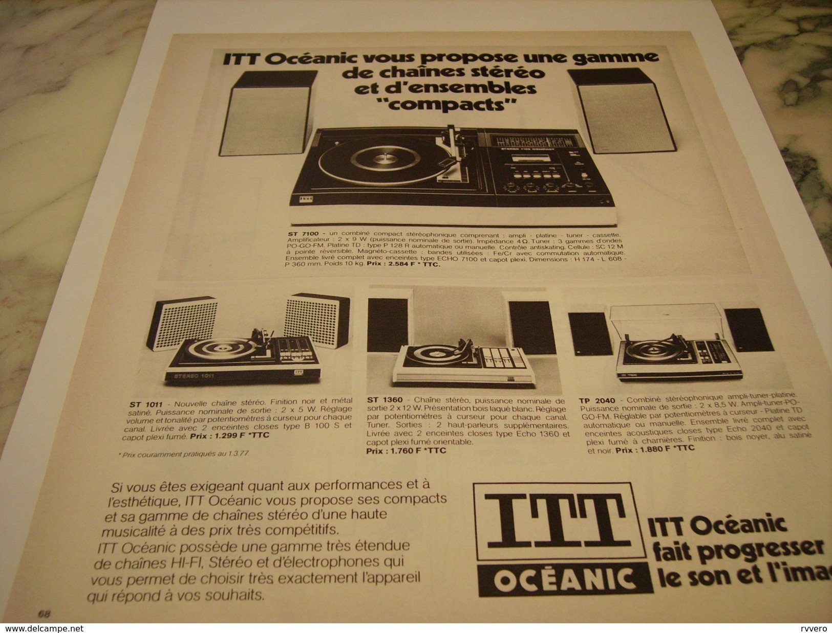 ANCIENNE  PUBLICITE CHAINE STEREO DE ITT OCEANIC 1977 - Otros & Sin Clasificación