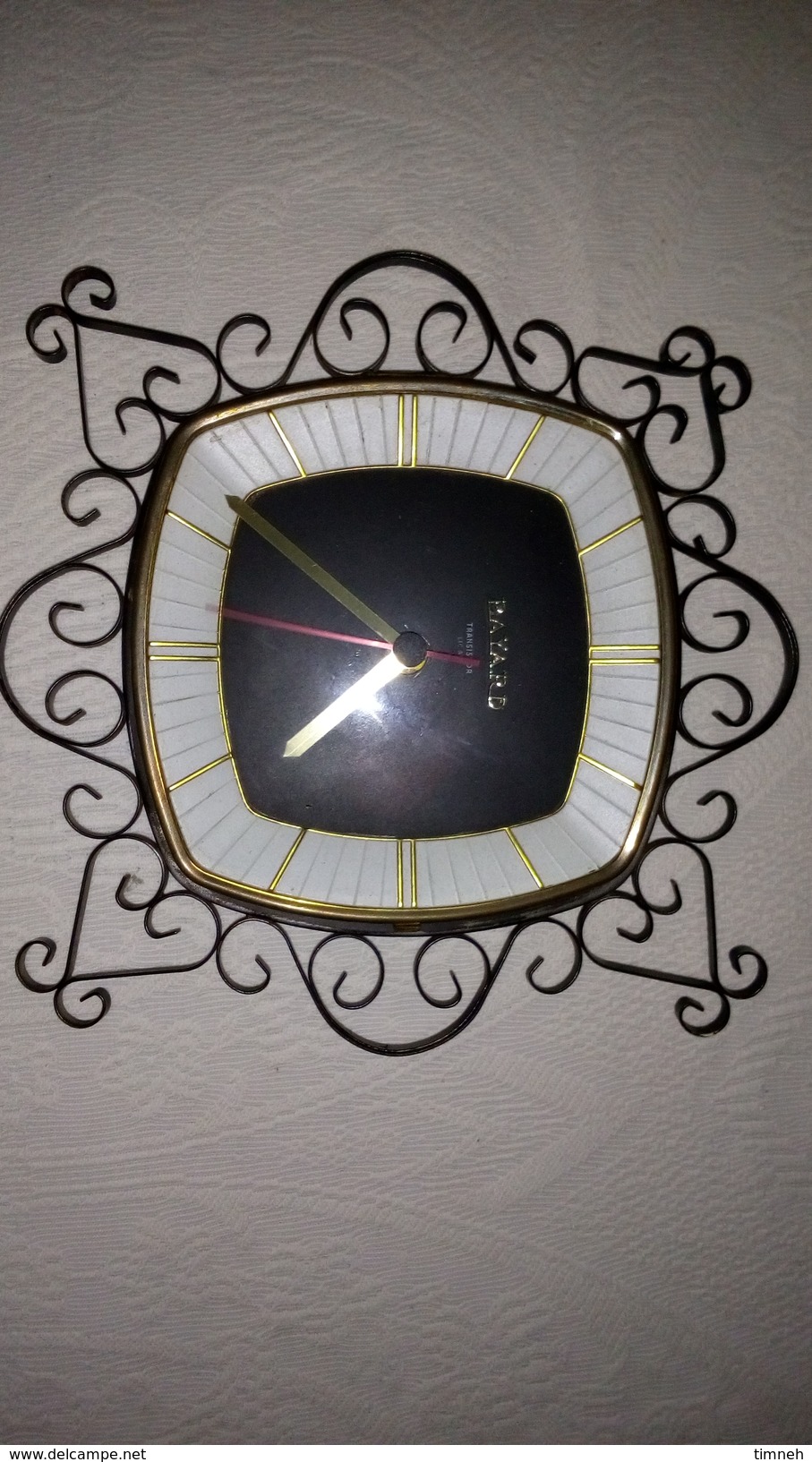 BAYARD TRANSISTOR - HORLOGE MURALE - CADRAN NOIR 16x15cm - DECO Fer Forgé (4cm) - FONCTIONNE - RETRO - Clocks