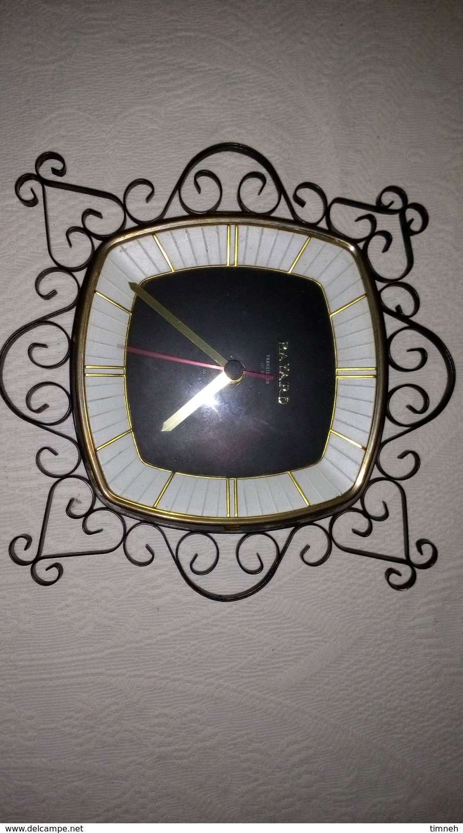 BAYARD TRANSISTOR - HORLOGE MURALE - CADRAN NOIR 16x15cm - DECO Fer Forgé (4cm) - FONCTIONNE - RETRO - Orologi Da Muro