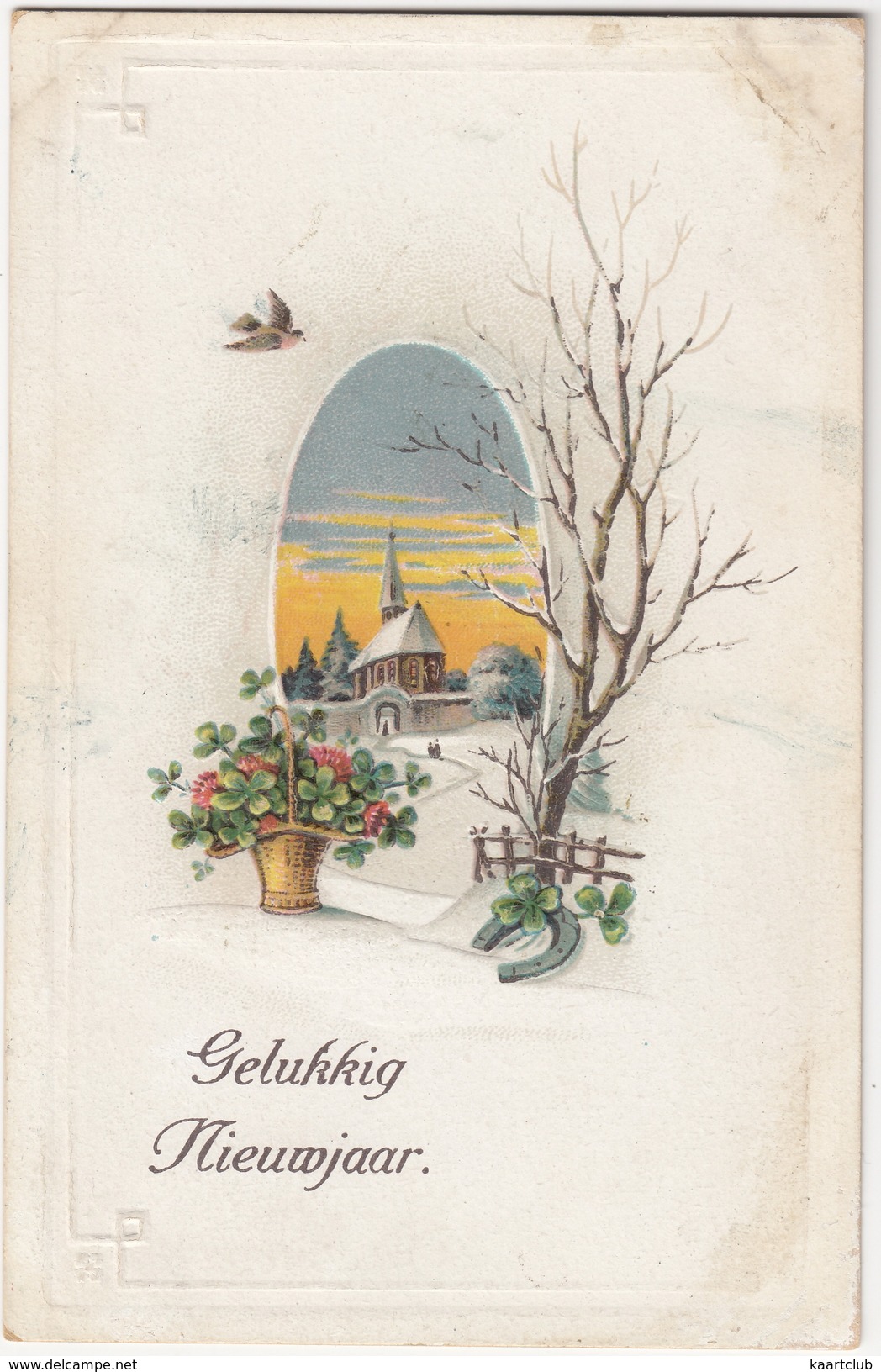 'Gelukkkig Nieuwjaar' - Winterscene, Hoefijzer - 1924 - Holland/Nederland - (IND 614) - Nieuwjaar