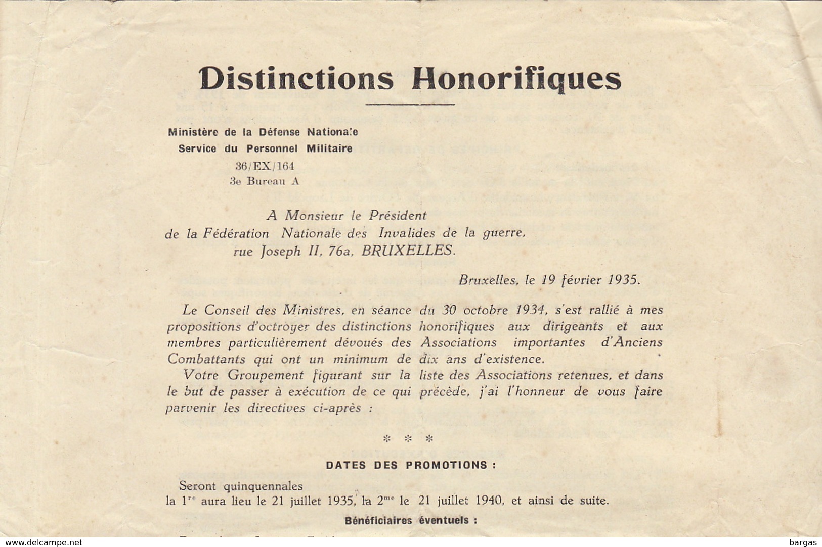 1935 Condition D'obtention De Médaille Décoration Pour Les Anciens Combattants Recto Et Verso - Non Classificati