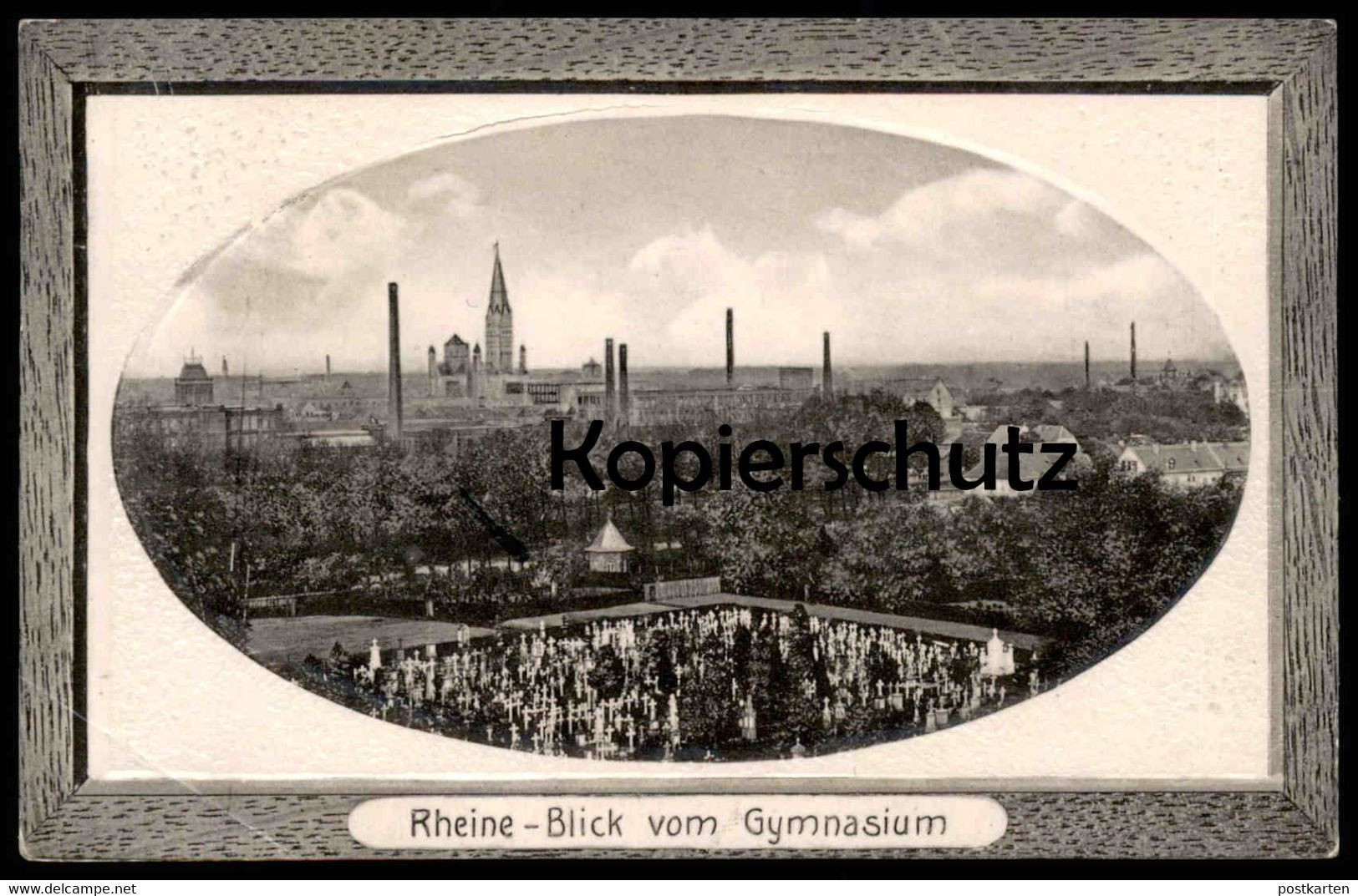 ALTE PASSEPARTOUT POSTKARTE RHEINE BLICK VOM GYMNASIUM Schule School école Friedhof Cemetery Cimetière Ansichtskarte AK - Rheine