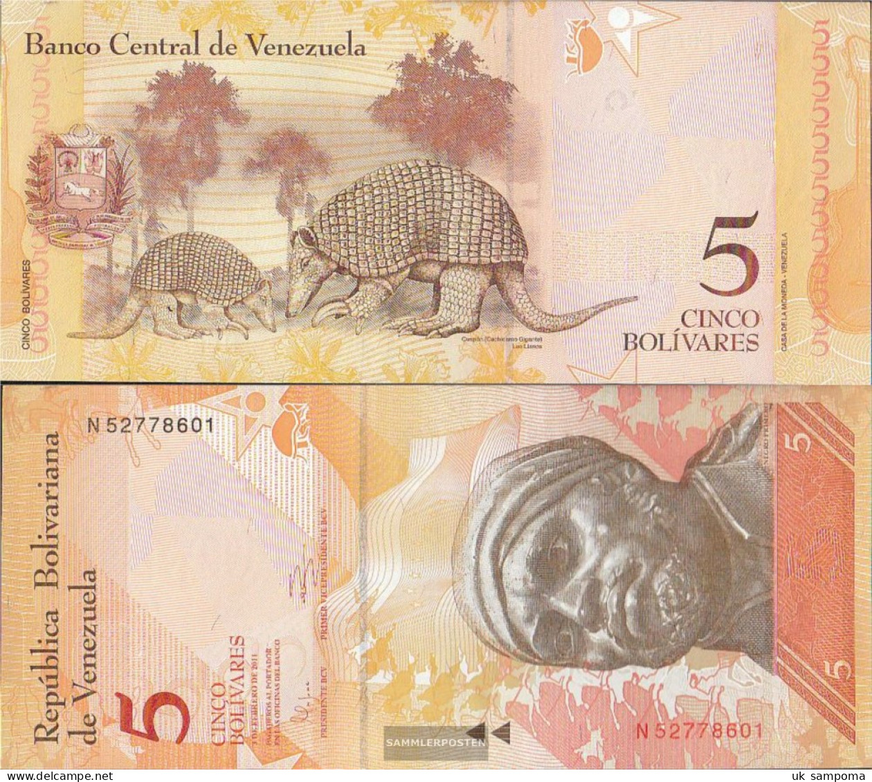 Venezuela Pick-number: 89d Uncirculated 2011 5 Bolivares - Venezuela