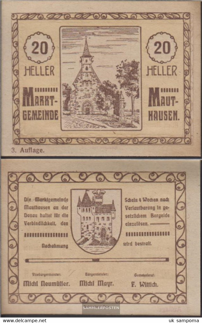 Mauthausen Notgeld The Community Mauthausen Uncirculated 1920 20 Bright - Austria