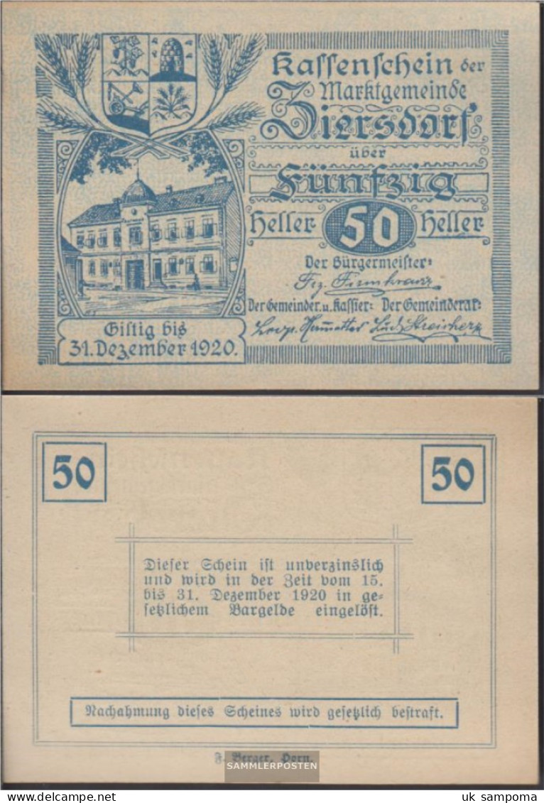 Ziersdorf Notgeld The Market Town Ziersdorf Uncirculated 1920 50 Bright - Austria