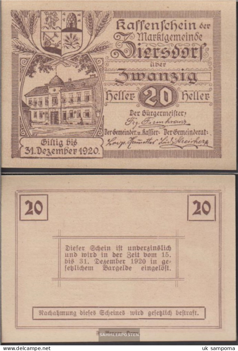 Ziersdorf Notgeld The Market Town Ziersdorf Uncirculated 1920 20 Bright - Austria