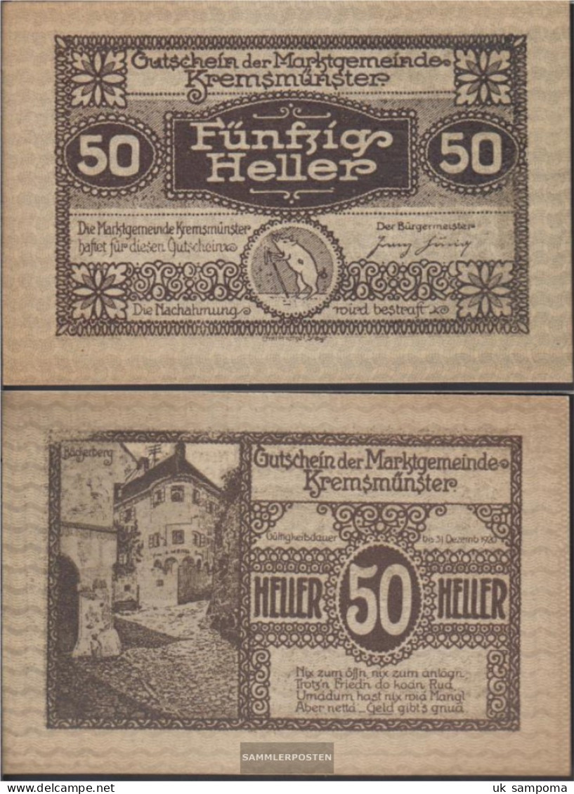 Kremsmünster Notgeld The City Kremsmünster Uncirculated 1920 50 Bright - Austria