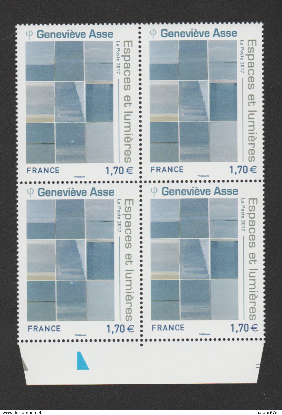 FRANCE / 2017 / Y&T N° 5189 ** : "Espaces & Lumières" (Geneviève Asse) Variété "tache Bleue" X 2 Tenant à Normal X 2 - Nuovi