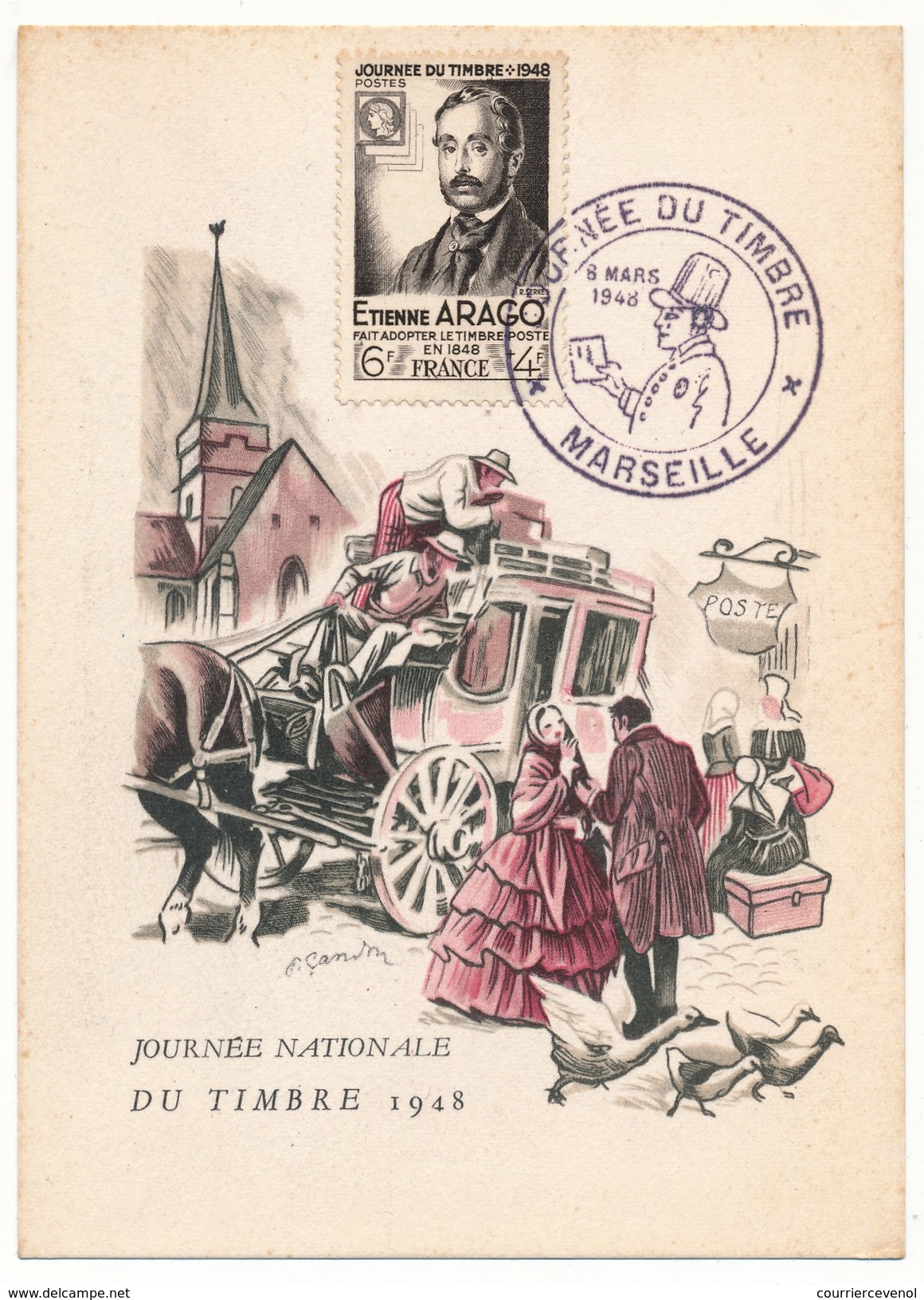 FRANCE - Carte Postale - Journée Du Timbre 1948 - MARSEILLE - Timbre Etienne Arago - Tag Der Briefmarke