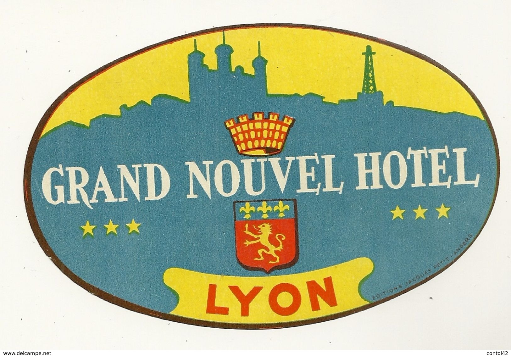 69 LYON ETIQUETTE PUBLICITE GRAND NOUVEL HOTEL CHROMOGRAPHIE ILLUSTRATEUR RHONE - Autres & Non Classés