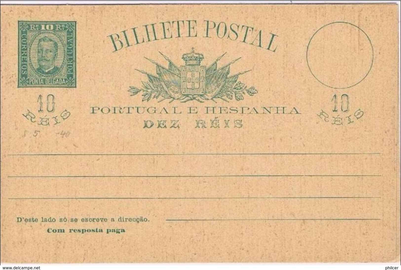 Portugal, Ponta Delgada, Bilhete Postal, 10 Reis - Ponta Delgada