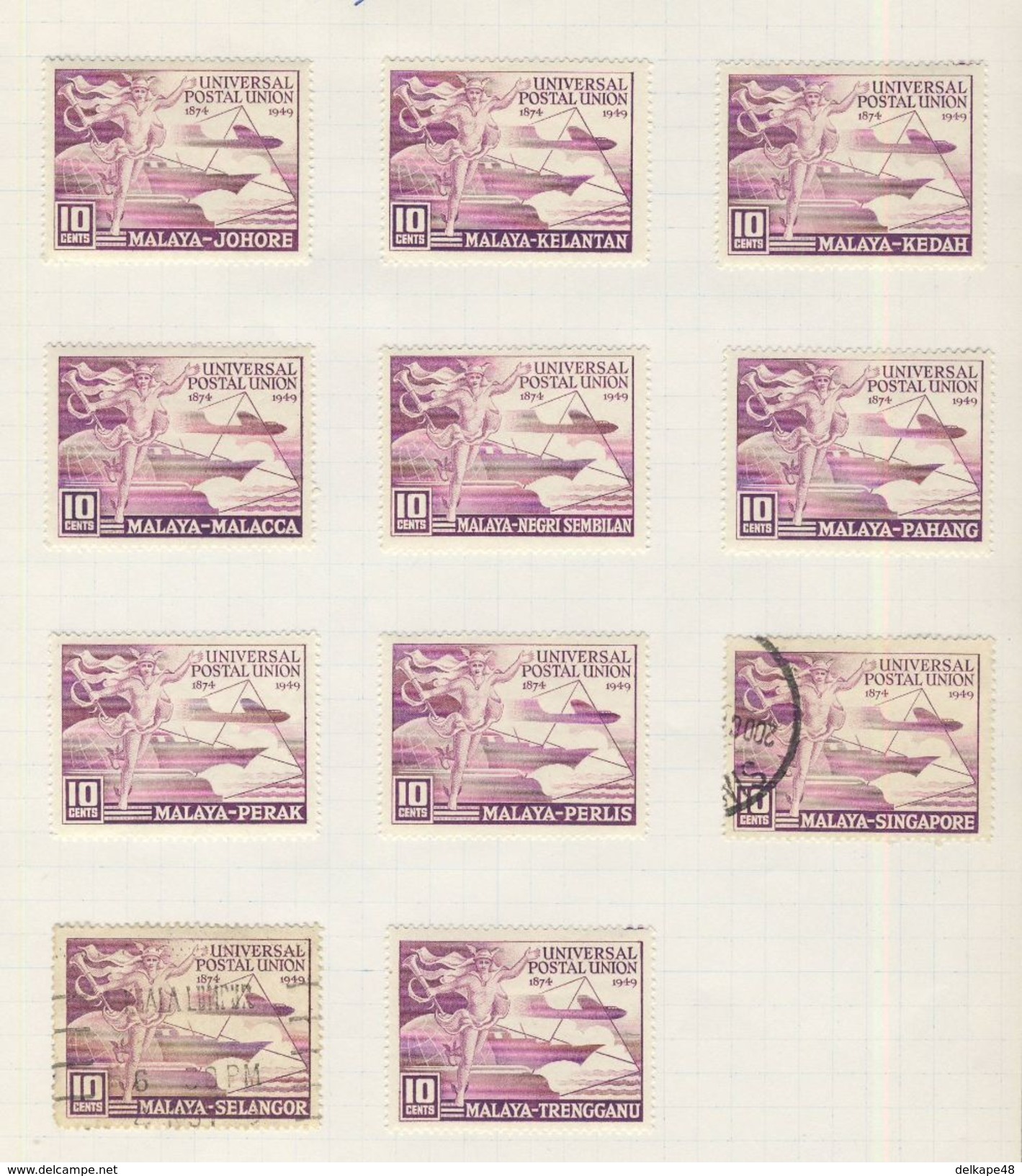 1949 Joint Issue / Gemeischaftsausgabe - Malaya * MH + Used - 75th Ann. UPU / Weltpostverein - Hermes, Globe, Transport - Gezamelijke Uitgaven