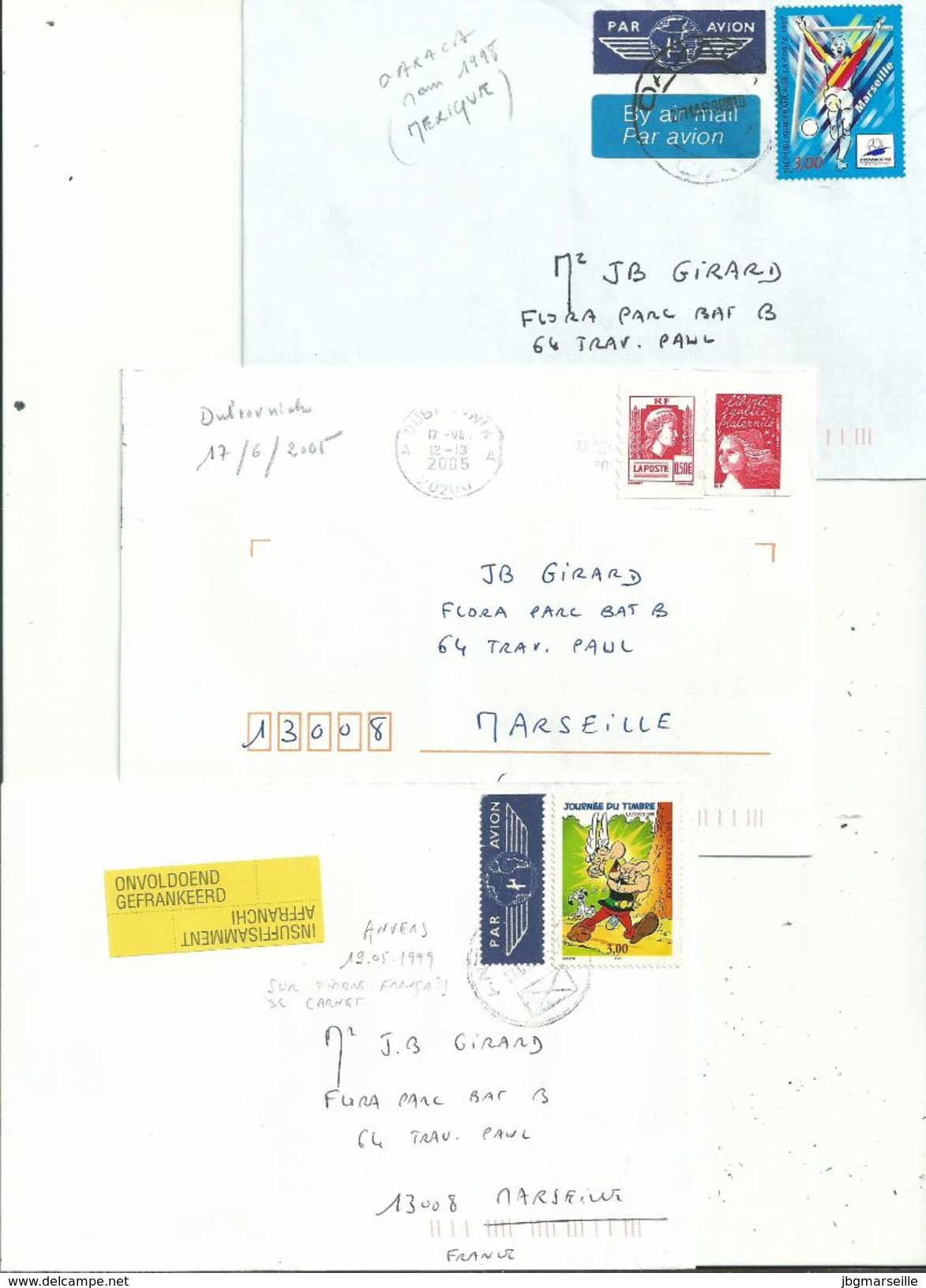 3L Oblitérées  De BELGIQUE (1999) Du MEXIQUE (1998) De CROATIE (2005) Avec Des Timbres Français......à Voir - Storia Postale