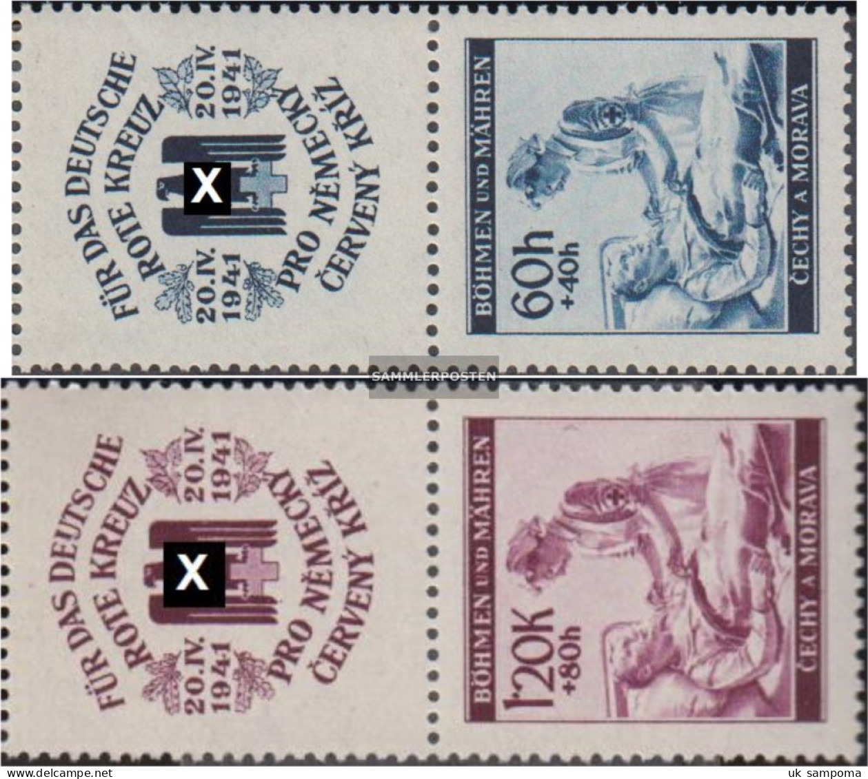 Bohemia And Moravia 62-63 With Zierfeld (complete Issue) Location Can Vary With Hinge 1941 Red Cross - Nuovi