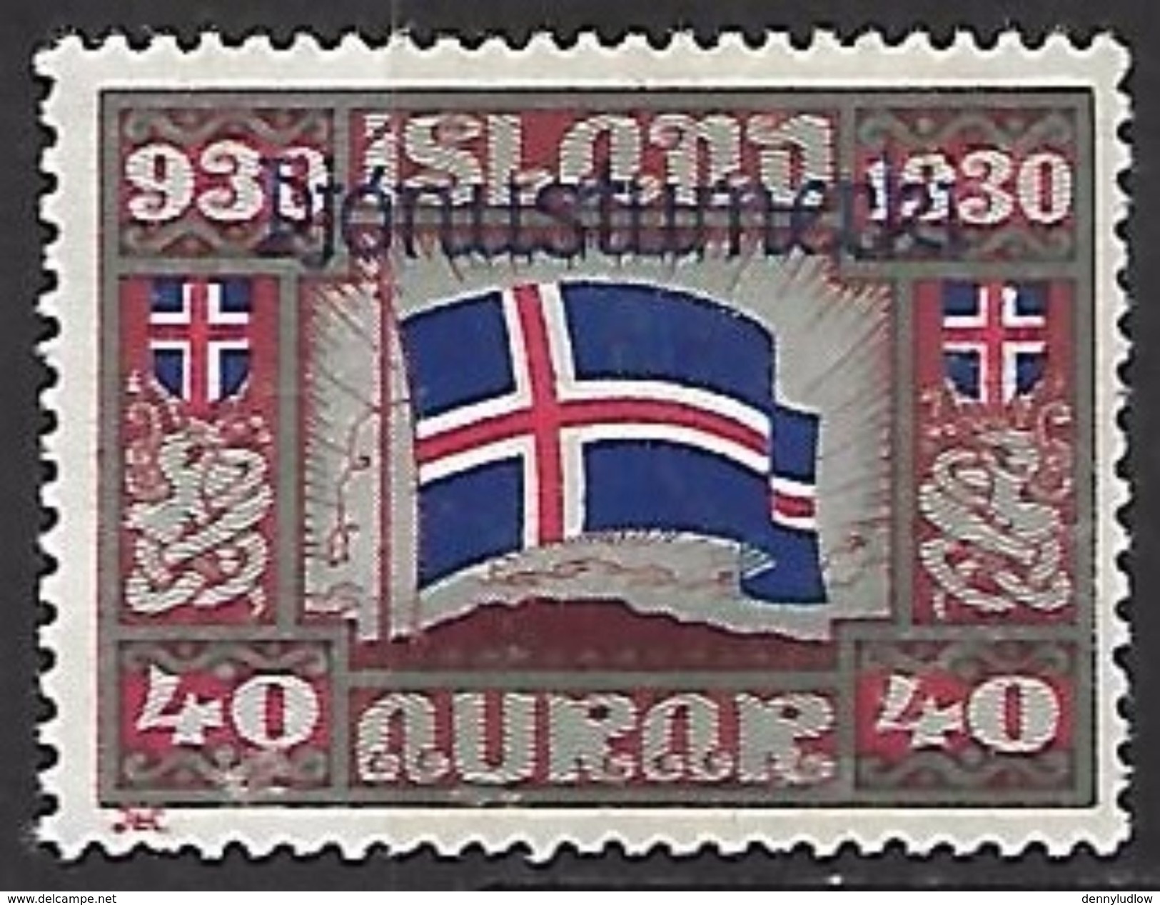 Iceland  1930   Sc#O62   40aur Official  MLH*  2016 Scott Value $18  Flag - Stamps