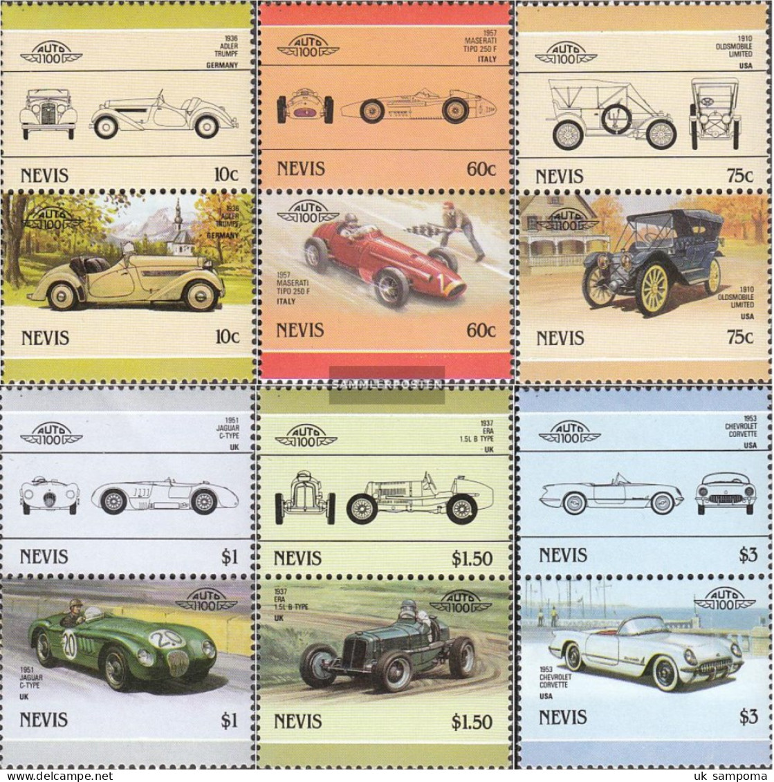 Nevis 348-359 Couples (complete Issue) Unmounted Mint / Never Hinged 1986 Cars - St.Kitts And Nevis ( 1983-...)