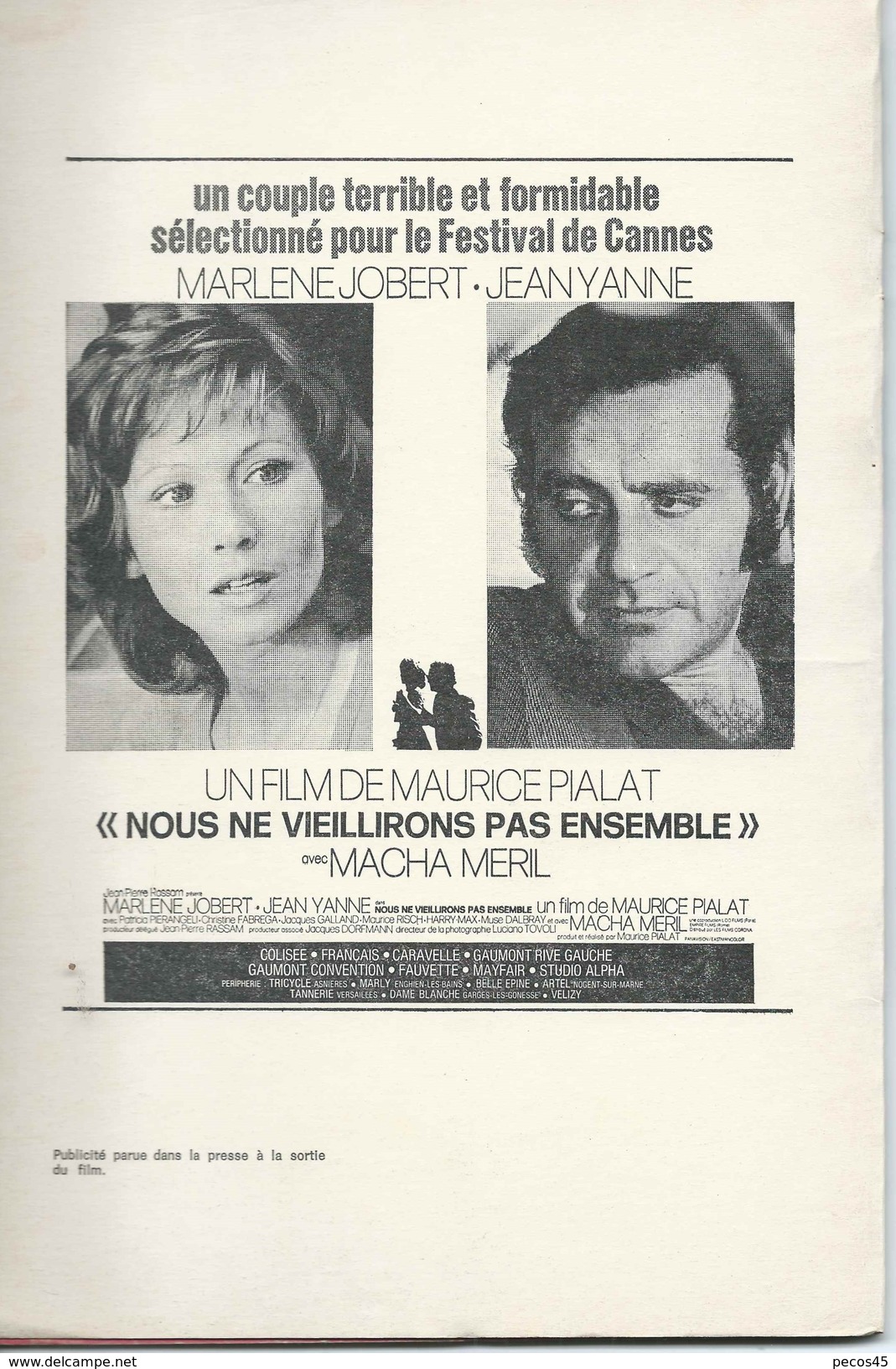 Avant-scène Cinéma N° 134 (1973) : "NOUS NE VIEILLIRONS PAS ENSEMBLE" (1972) De Maurice PIALAT, Avec Marlène JOBERT. - Magazines