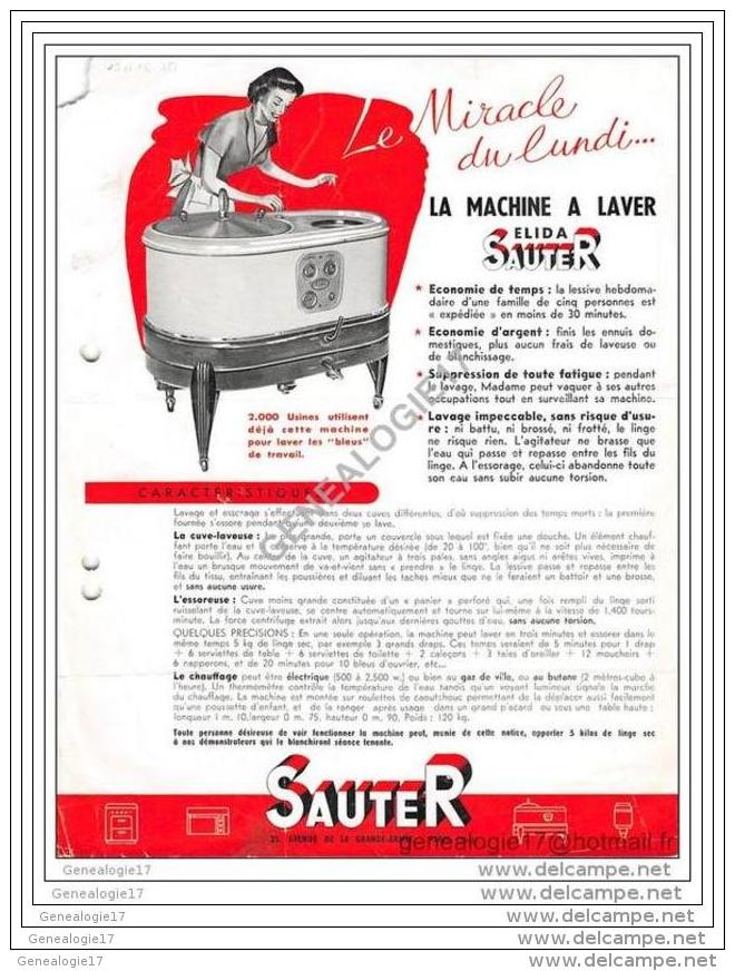 75 11.128 PARIS SEINE 19.. PUBLICITE Machine Âˆ Laver SAUTER  - -Elida Sauter Avenue De La Grande Armee - Advertising