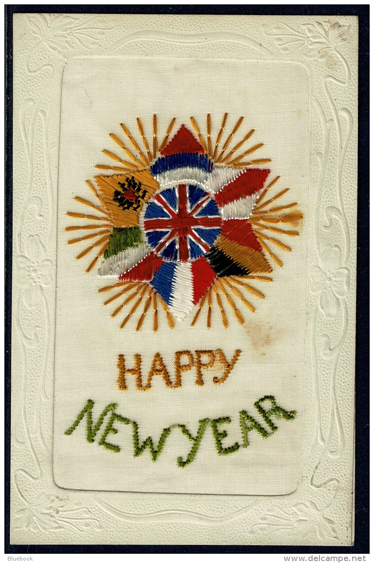 RB 1180 - WWI France Silk Military Postcard - Happy New Year - Star &amp; Flags - Other & Unclassified