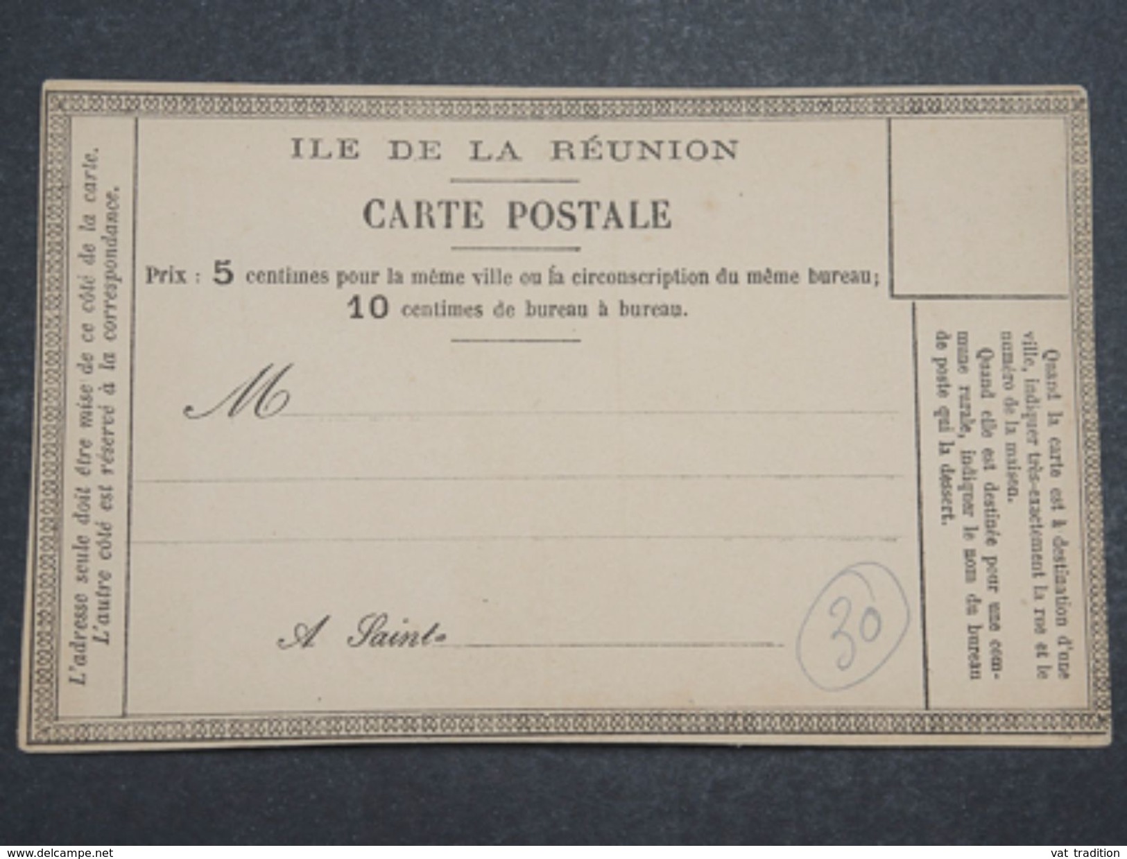 RÉUNION - Entier Postal Précurseur Non Voyagé - L 10418 - Storia Postale