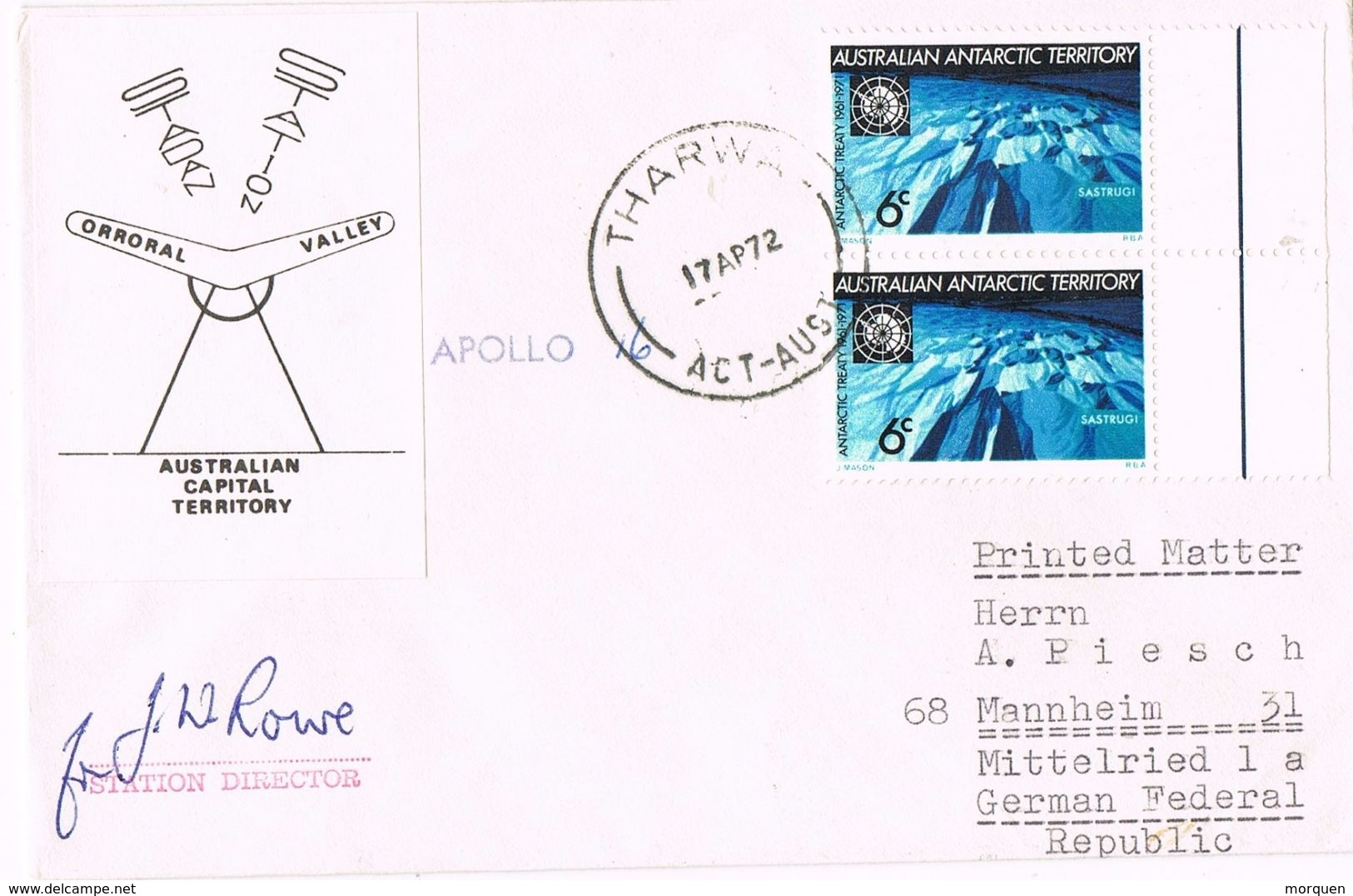 26564. Carta THARWA (Australian Antartic Territory) 1972. Signe Station Director - Lettres & Documents