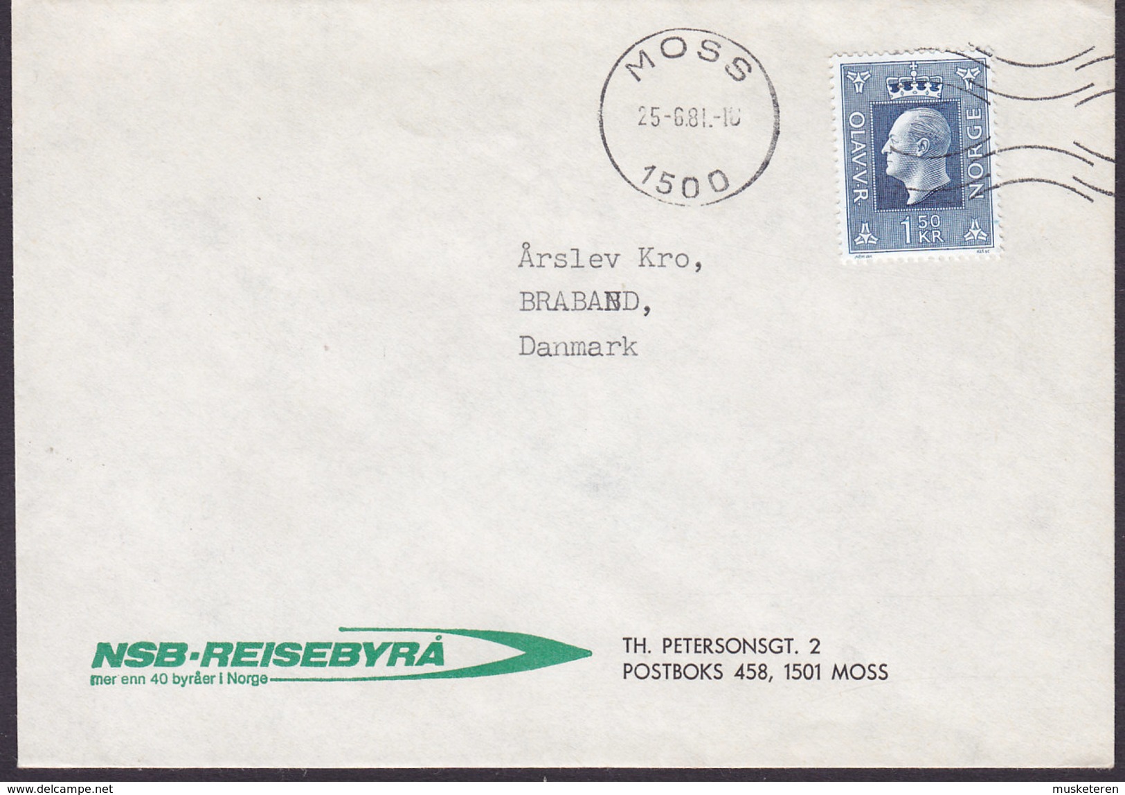 Norway NSB-REISEBYRÅ Deluxe Cancel MOSS 1982 Cover Brief BRABRAND Denmark King König Olav V. - Briefe U. Dokumente