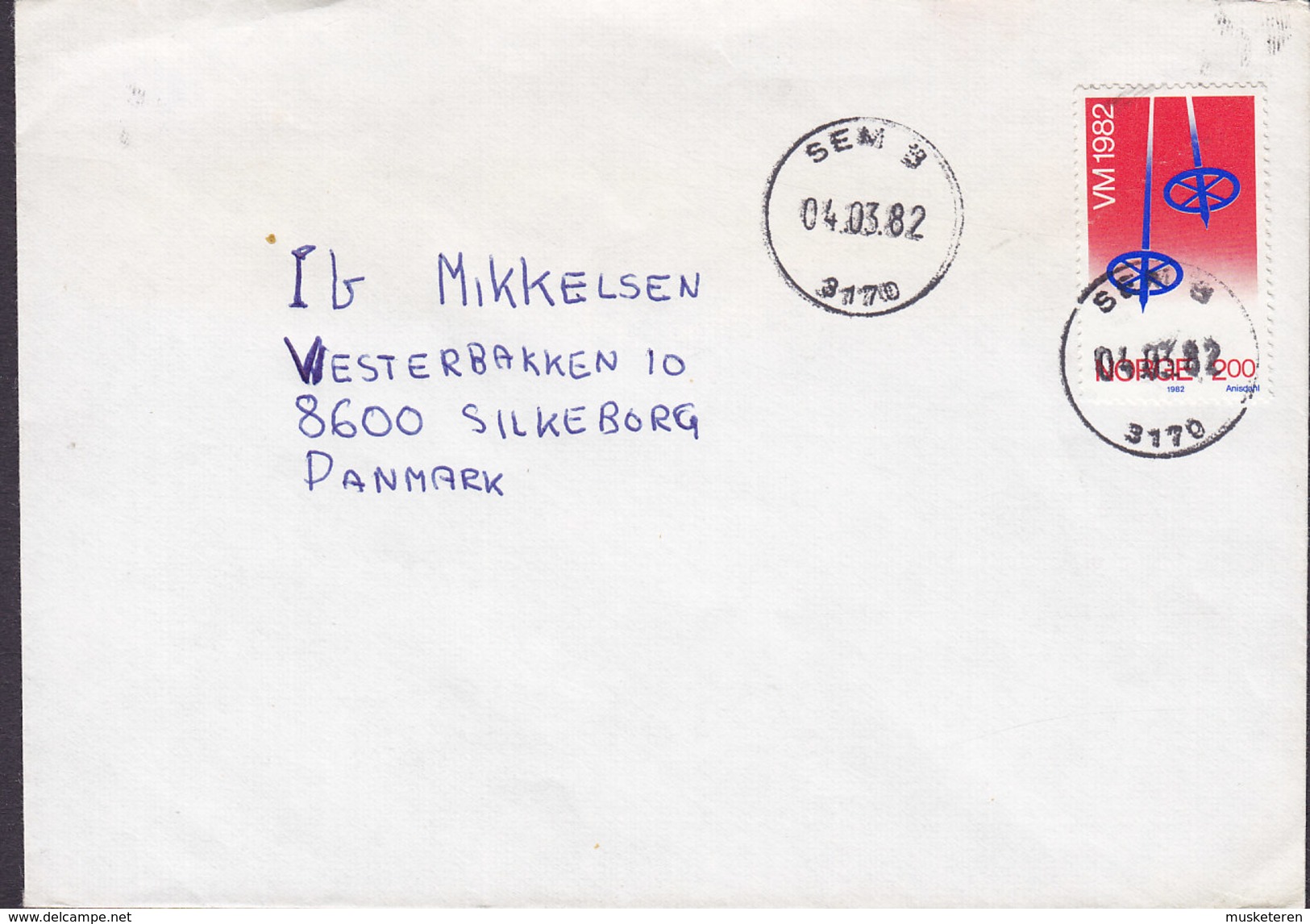 Norway Deluxe Cancel SEM S 1982 Cover Brief SILKEBORG Denmark Skiing World Championship - Briefe U. Dokumente