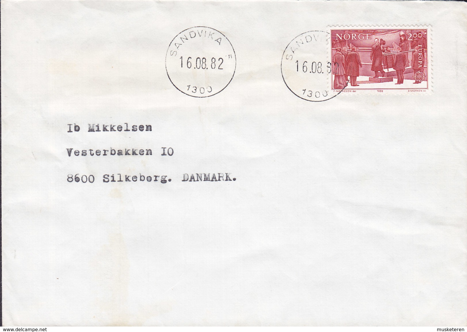 Norway Deluxe Cancel SANDVIKA 1982 Cover Brief SILKEBORG Denmark Europa CEPT Arrival To Norway Of King Haakon - Briefe U. Dokumente