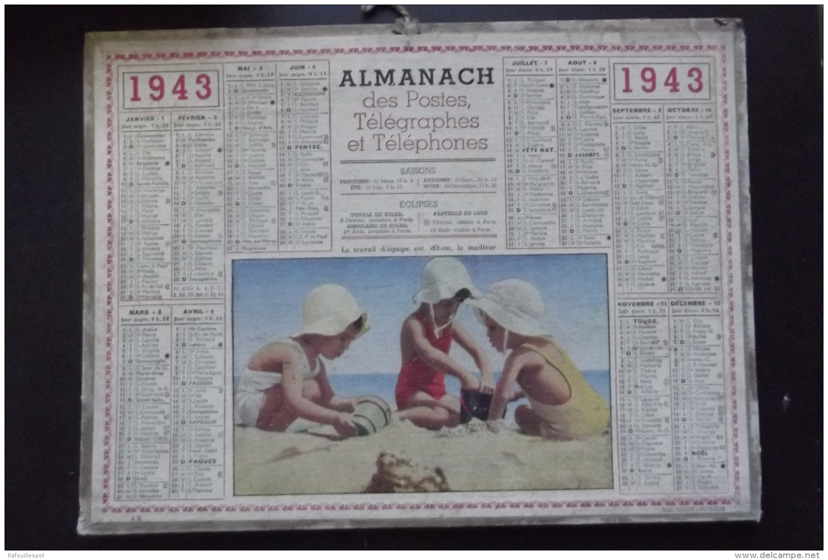 Almanach Postes Et Telegraphes 1943 Le Travail D'equipe .. Oller - Tamaño Grande : 1921-40