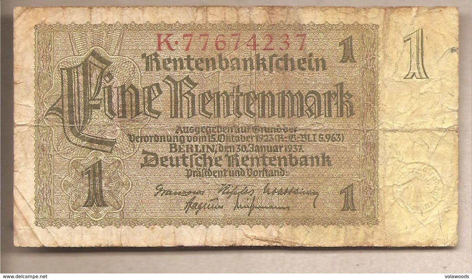 Germania - Banconota Circolata Da 1 Rentenmark P-173b.1 - 1937 #17 - Other & Unclassified