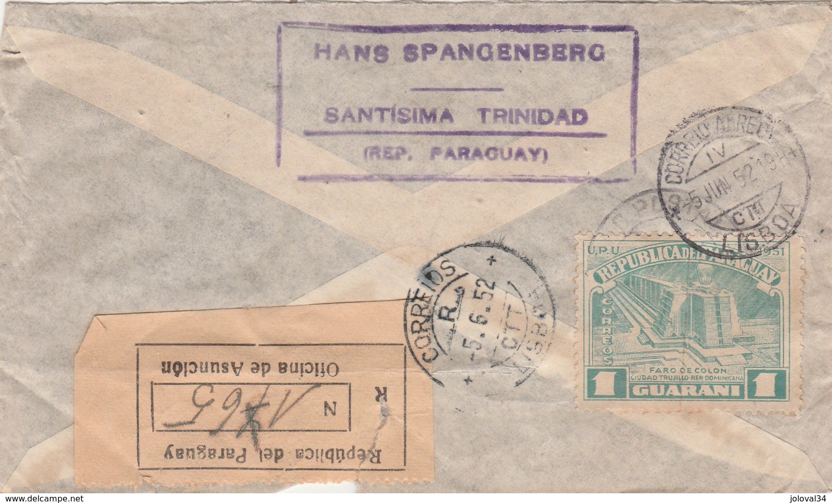 Paraguay Lettre Recommandée Asuncion 5/6/1952 Pour Casablanca Maroc  Passe Lisboa Portugal - Paraguay