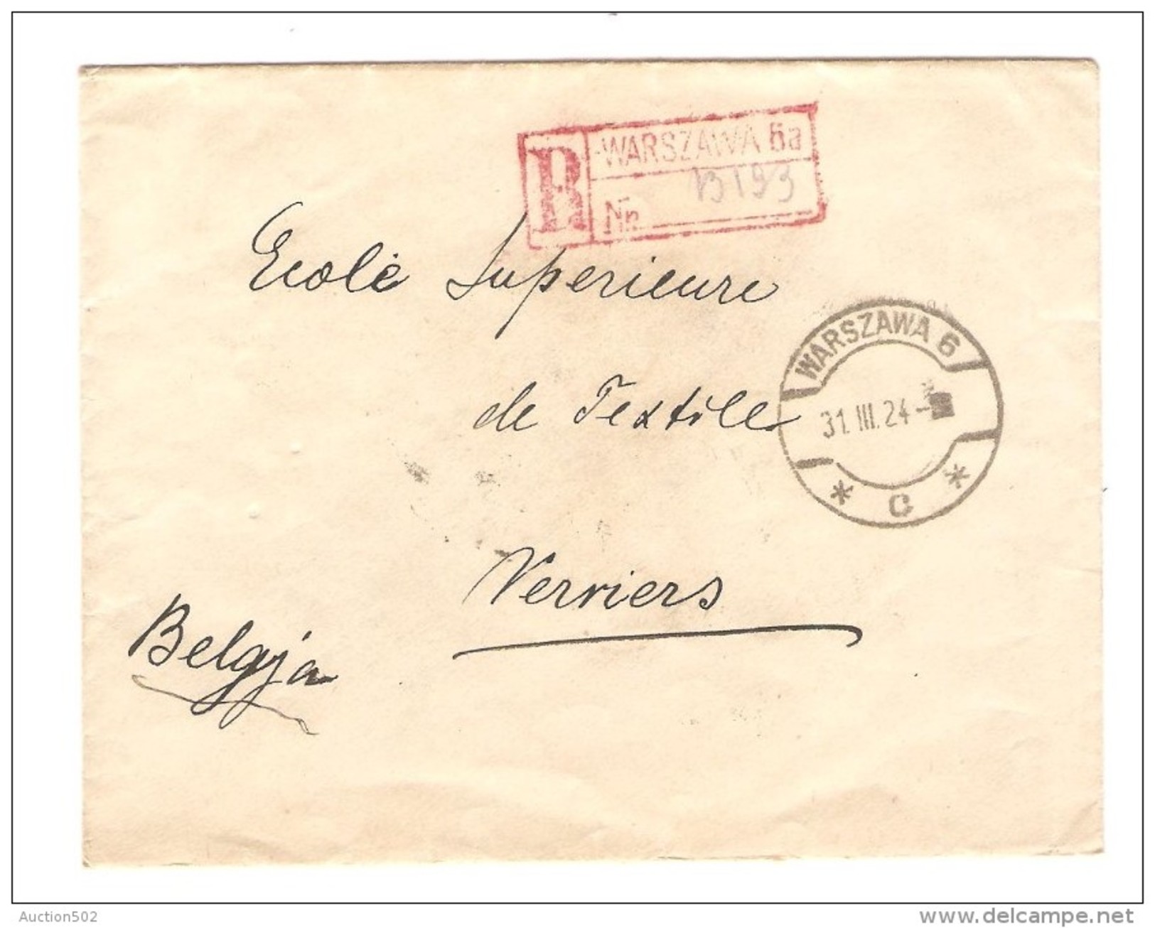 Poland/Polska 3 Stamps On Registered Cover C.Warszawa/Varsovie 1924 To Belgium Verviers PR2502 - Cartas & Documentos