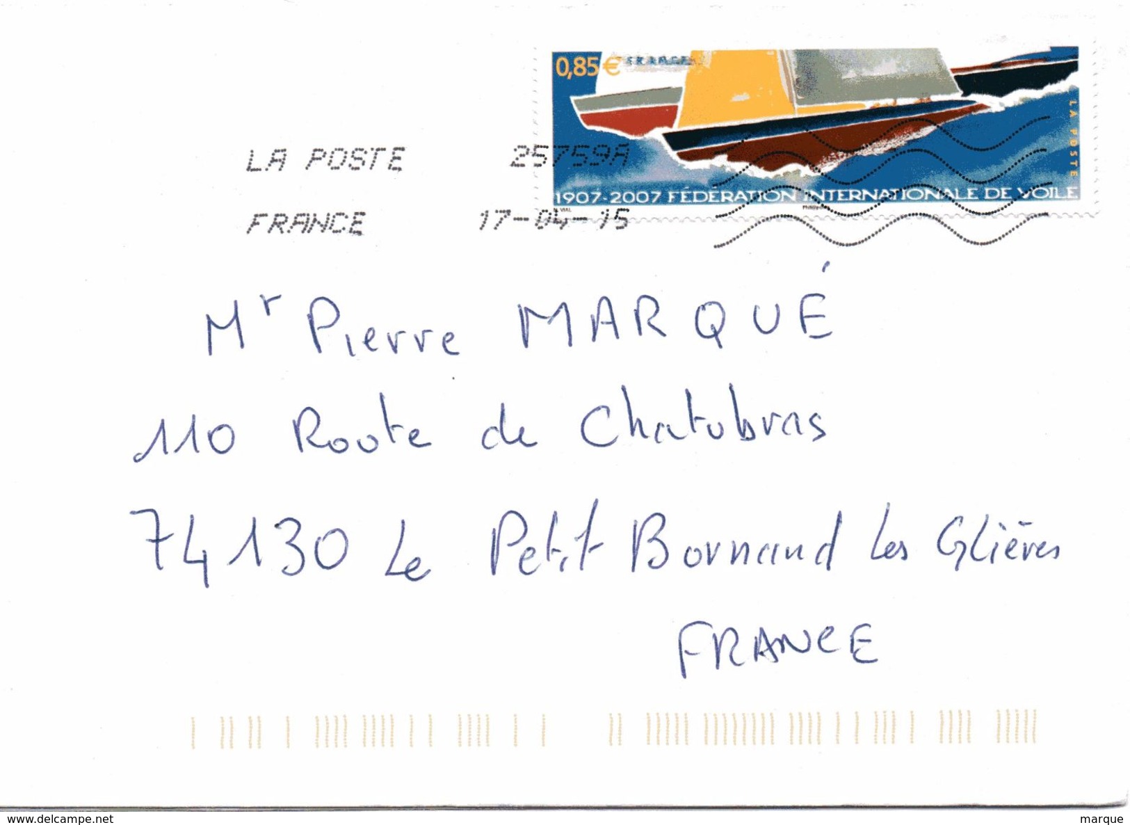 Enveloppe Oblitération LA POSTE 25759A 17/04/2015 - Mechanical Postmarks (Other)