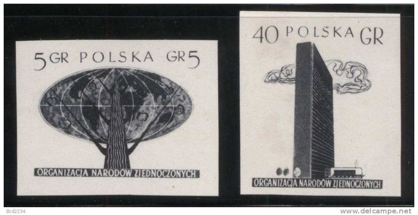 POLAND 1957 UNITED NATIONS 2 BLACK PRINTS IMPERFORATED NHM ONZ UN UNO NACIONES UNIDAS UNIES NAZIONI UNITE - Proeven & Herdruk