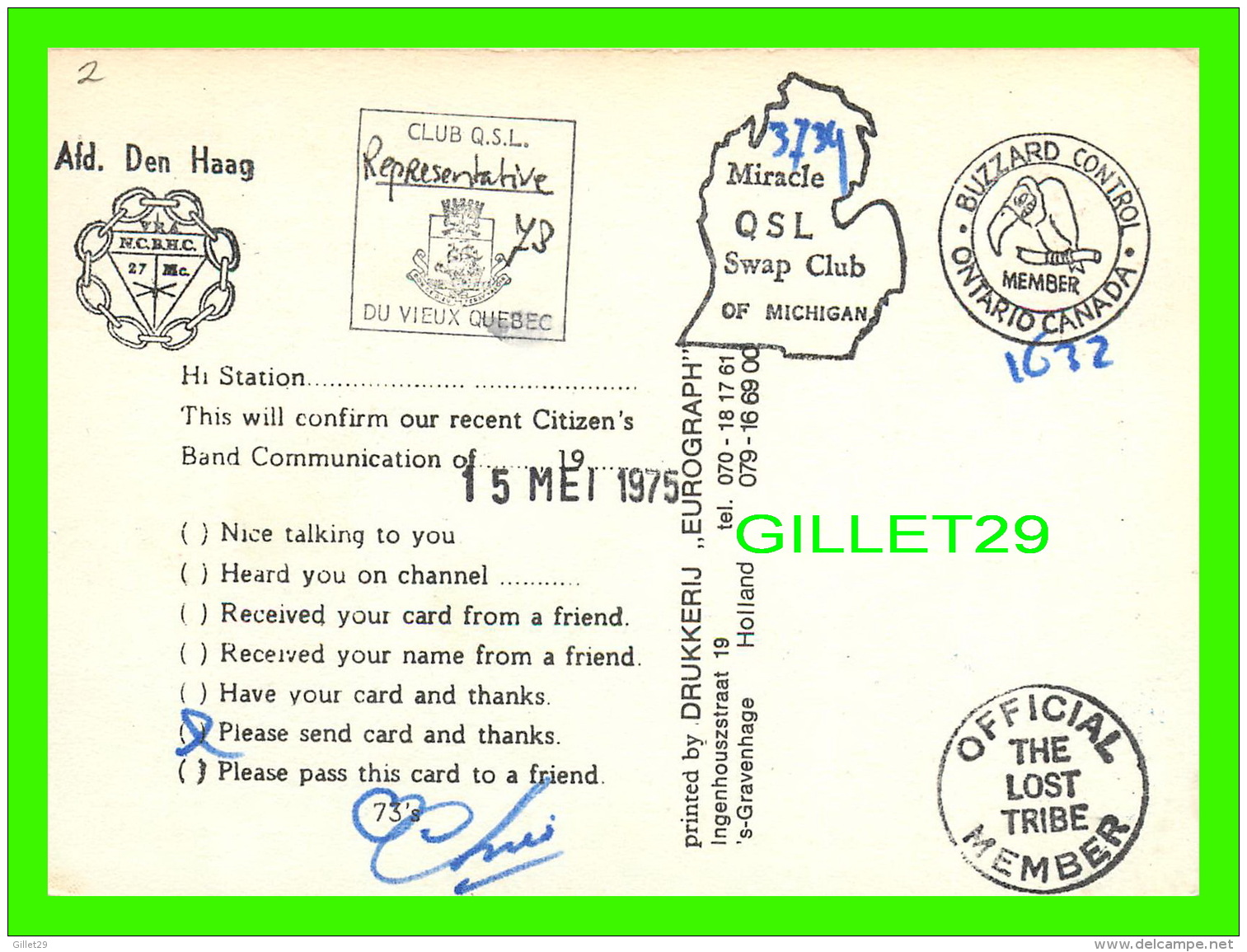 QSL - C.V.N. 1952, THE STARFIGHTER - AVION - NETHERLANDS - 1975 - - Radio Amateur