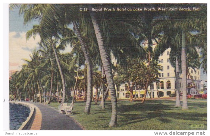 Florida West Palm Beach Royal Worth Hotel On Lake Worth 1944 Curteich - West Palm Beach