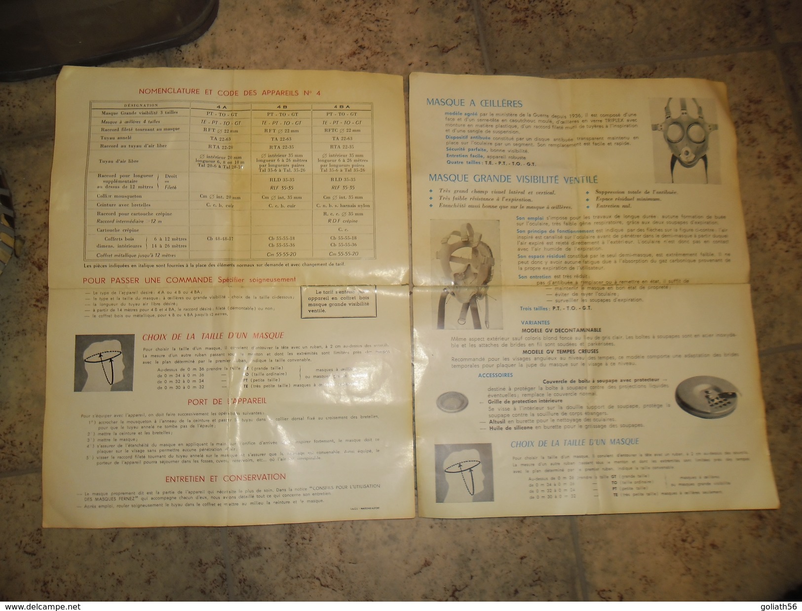 Masque à gaz Fernez des années 1960 à prise d'air libre dans sa boite en fer d'origine