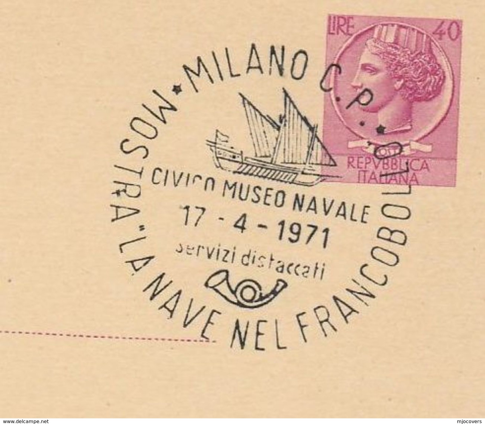 1971 SHIPS In PHILATELY EXHIBITION EVENT CARD At   NAVAL MUSEUM  Postal Stationery Cover Italy Sailing Stamps Navy Milan - Ships