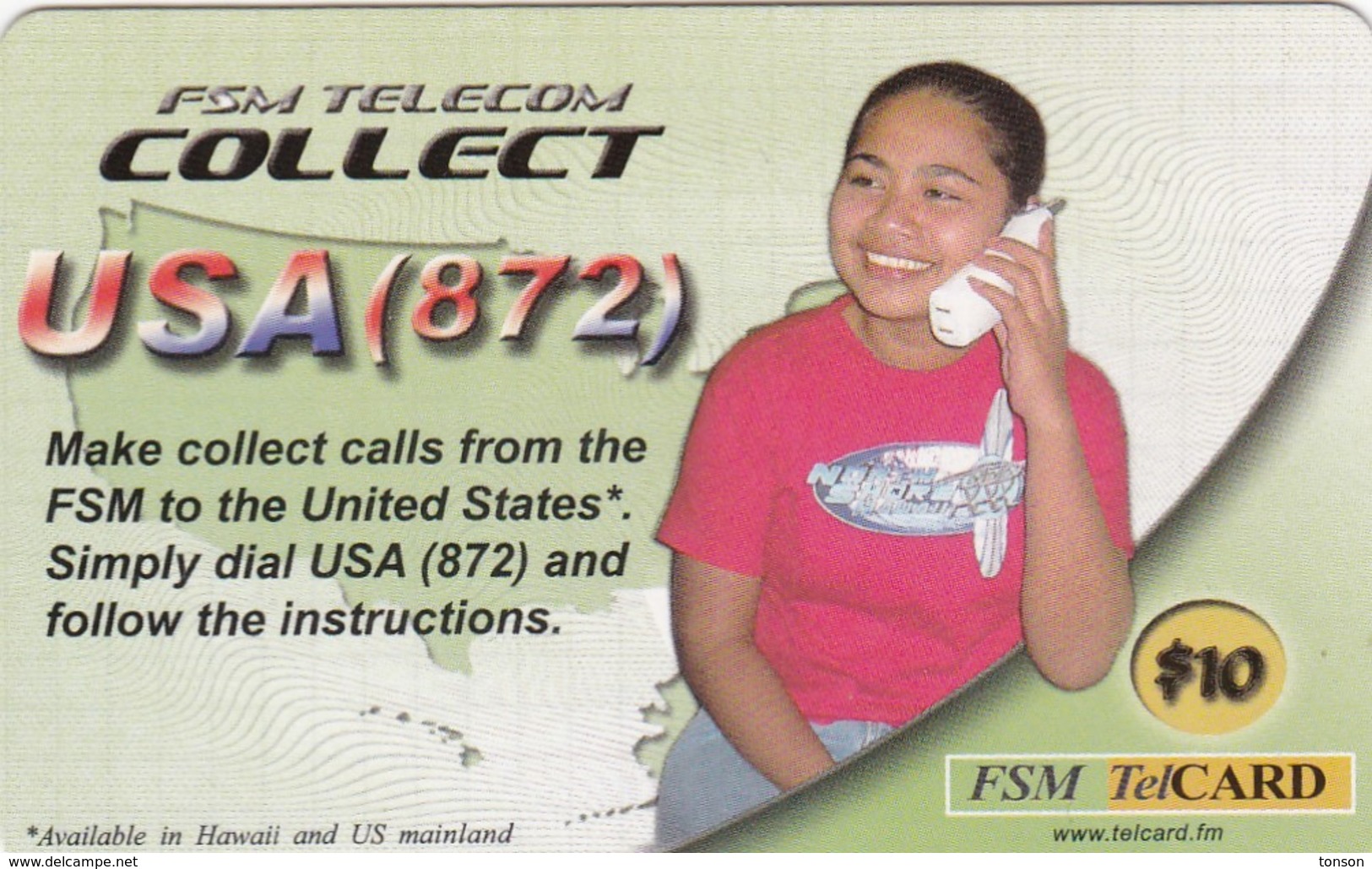 Micronesia, FSM-R-010, $10, FSM Telecom Collect, 2 Scans. - Micronesië