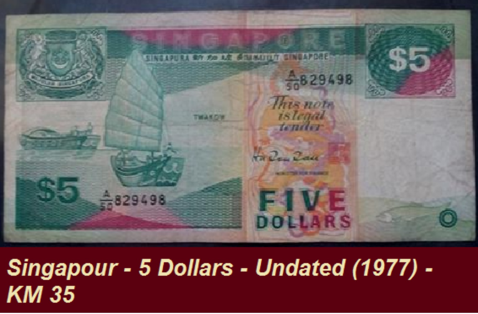 Singapour - 5 Dollars - Undated (1977) - KM 35 - Singapore